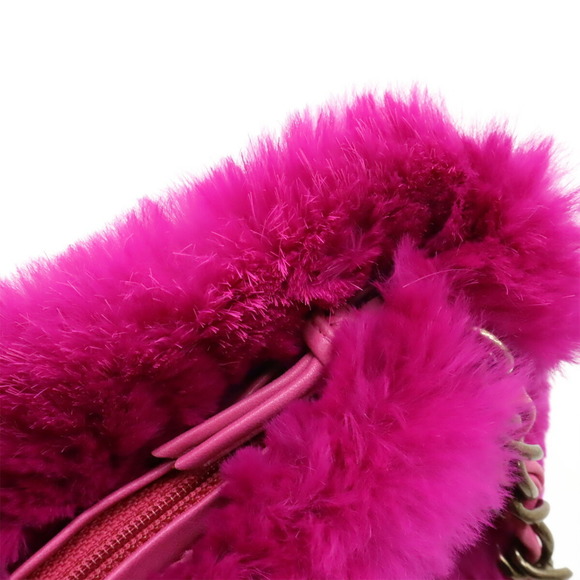 CHANEL Lapin Rabbit Fur Coco Mark Chain Bag Shoulder Leather Purple Pink - Picture 6 of 9